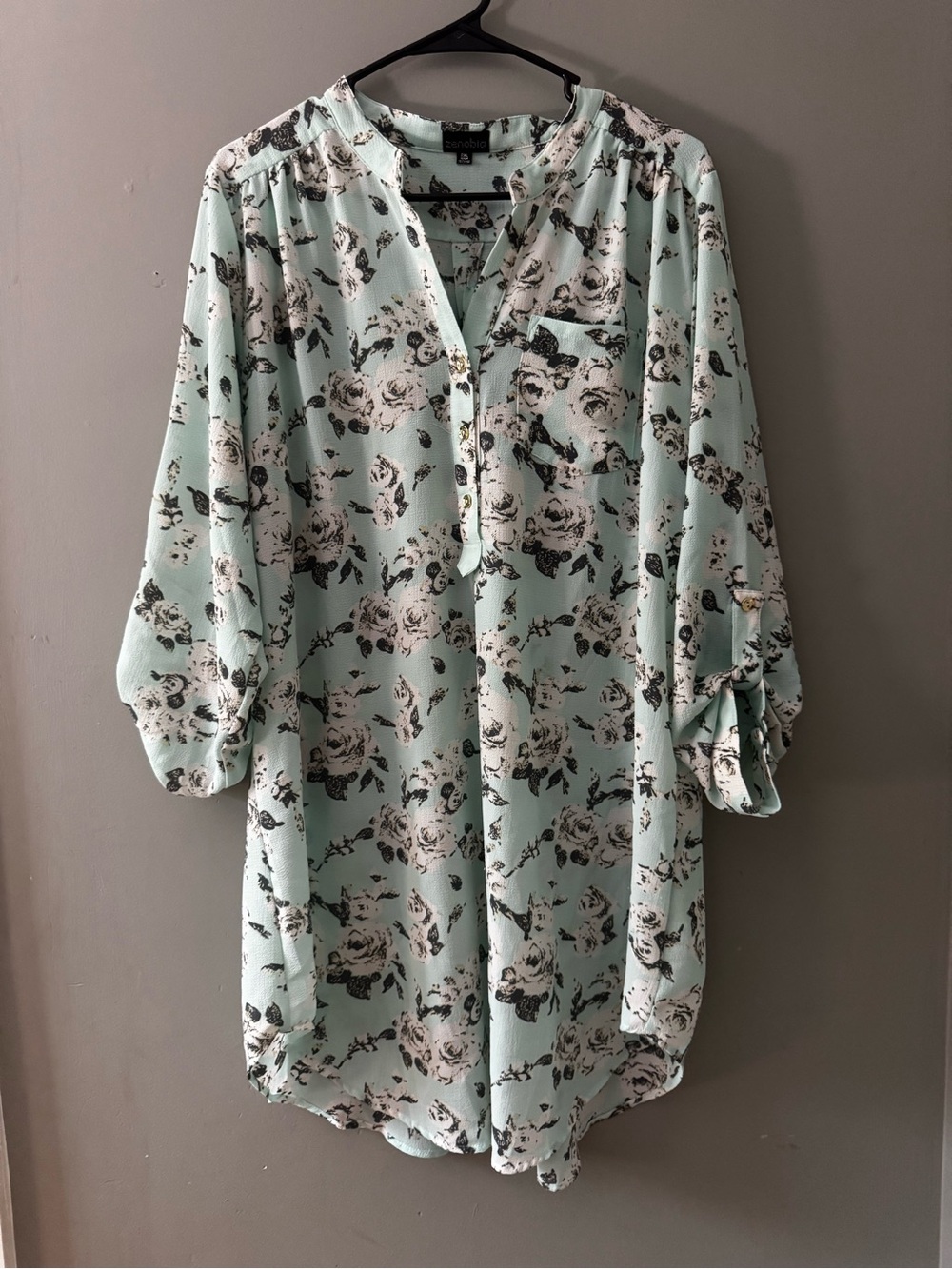 Zenobia Mint Floral Tunic Top